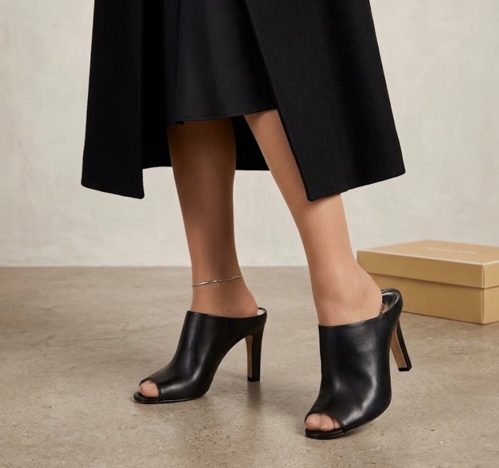 Michael Kors Shaw Mule 40T8SHHP1L Black Leather 8M Heeled Mules